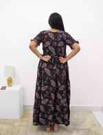 Coffee Brown Rayon Long Frock Back Tie Rope & Side Pocket - Mangai Nighties 