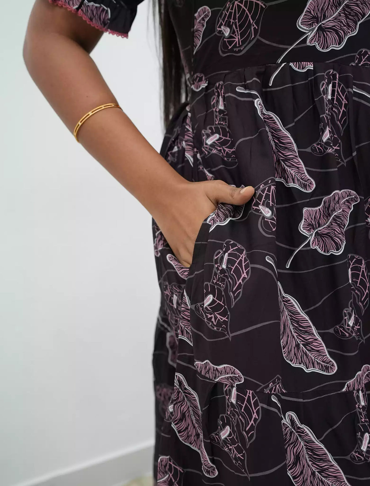 Coffee Brown Rayon Long Frock Back Tie Rope & Side Pocket - Mangai Nighties 