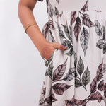 Rayon Leaf Printed Long Flare Frock with Side Pocket - Mangai Nighties 