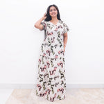 Cream Rayon Maxi Dress with Frilled Sleeves Side View - Mangai Nighties 