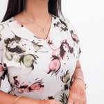 Cream Printed Rayon Frock with Butterfly V Neck - Mangai Nighties 