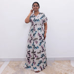Ivory Flared Maxi Frock with V Cut Neckline Side View - Mangai Nighties 