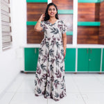 Leaf Printed Rayon Long Frock Women Loungewear Side View - Mangai Nighties