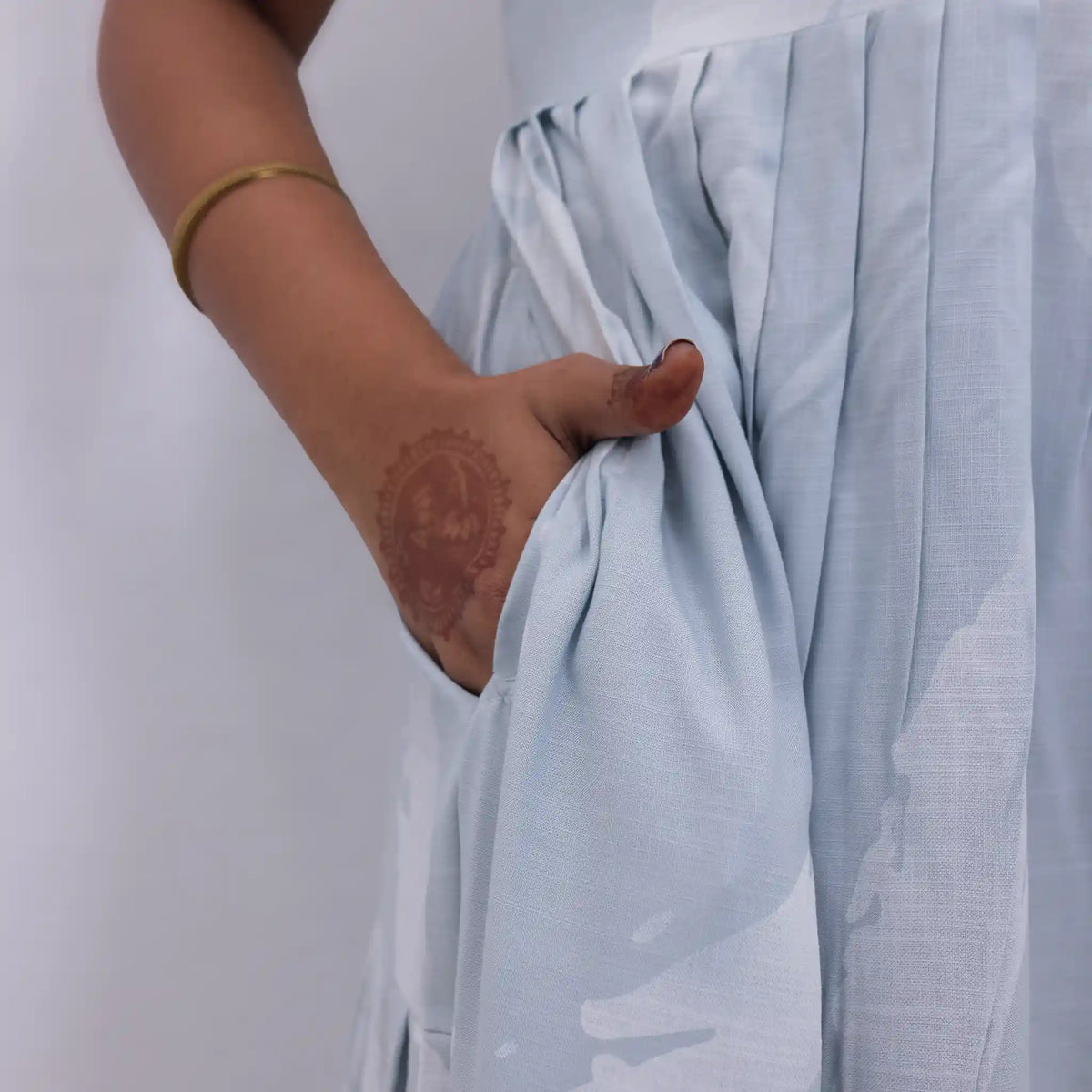 Blue Rayon Long Frock Back Tie Rope & Side Pocket - Mangai Nighties 