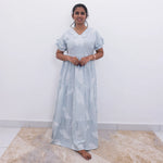 Pastel Blue Rayon Frock Butterfly V Neck Tie Rope for women - Mangai Nighties 