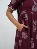 Maroon Printed Rayon Maxi Frock with Side Pocket - Mangai Nighties
