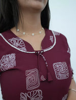 Maroon Rayon Full Flare Dress with Bow Neck Detail Women Nightwear - Mangai Nighties 