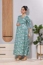 Maternity & Feeding Long Frock with Adjustable Waist & Pockets - Mangai Nighties 