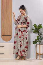 Rayon Stylish Maternity Maxi Dress with Hidden Feeding Zips - Mangai Nighties 