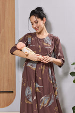 Casual brown maternity maxi frock with adjustable back tie - Mangai Nighties 
