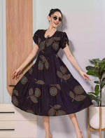 Black Abstract Rayon Flared Zipless Maxi with Back Tie Bow