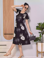Navy Floral Print Zipless Soft Rayon Maxi Frock with Side Pocket - Mangai Nighties