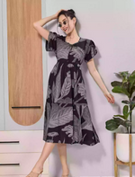 Mangai Nighties Black Floral Print Rayon Flared Zipless Maxi - Mangai Nighties 
