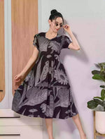 Black Floral Print Rayon Flared Zipless Maxi with Back Tie Bow - Mangai Nighties 