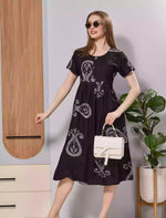 Black Paisley Print Rayon Maxi Frock with Front Button & Side Pocket - Mangai Nighties