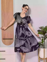 Floral Print Rayon Long Maxi with Neck Bow and Pocket - Mangai Nighties 