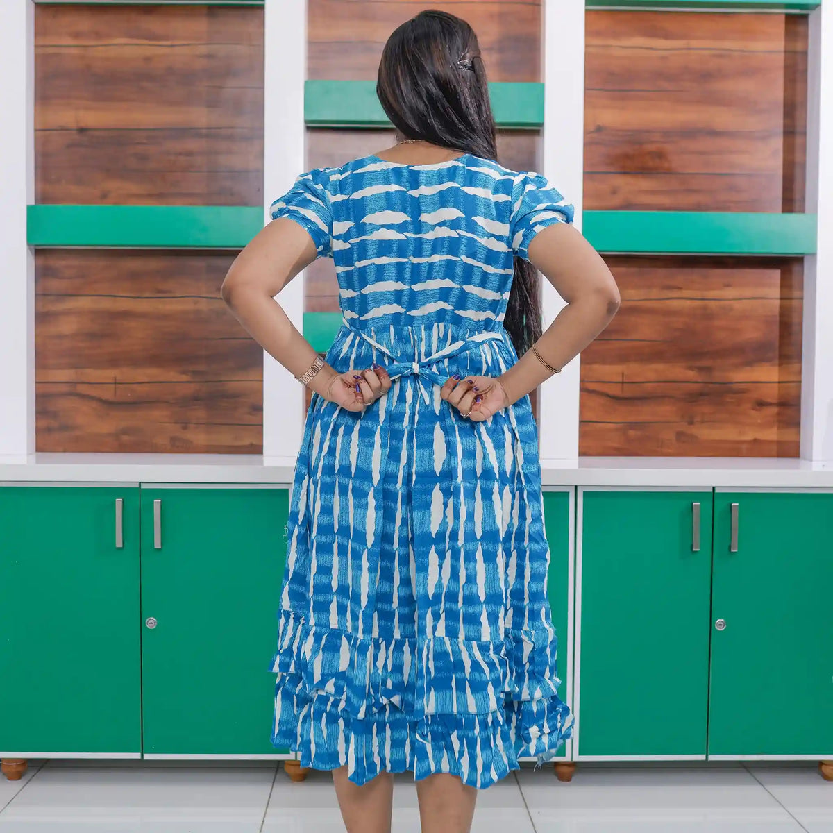 Rayon Maxi Frilled Frock Back Tie Rope - Mangai Nighties 