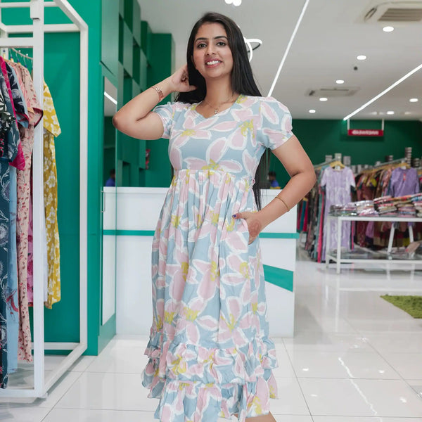Rayon Maxi Frock frilled bottom casual Maxi frock - Mangai Nighties 