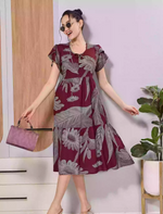 Brown Floral Print Flared Rayon Maxi for Casual Daily Wear - Mangai Nighties 