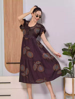 Brown Abstract Petal Sleeve Comfortable Rayon Maxi Dress