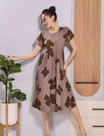 Coffee Brown Soft Rayon Floral Print Zipless Maxi Frock with Side Pocket - Mangai Nighties