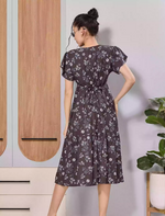 Navy Blue Floral Rayon Maxi Frock Nighty with Pocket - Mangai Nighties