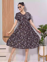 Navy Blue Floral Rayon Maxi Frock Nighty with Pocket - Mangai Nighties
