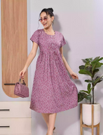Royal Blue Soft Rayon Abstract Print Zipless Maxi Frock with Side Pocket - Mangai Nighties