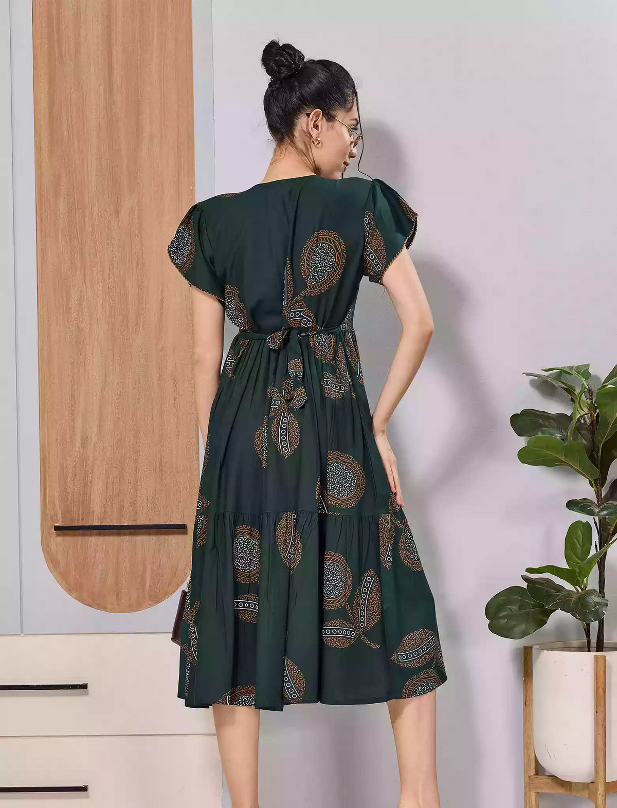 Dark Green Rayon Maxi Frock with Adjustable Back Tie Rope