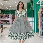 Olive green rayon maxi frock frilled bottom - Mangai Nighties 