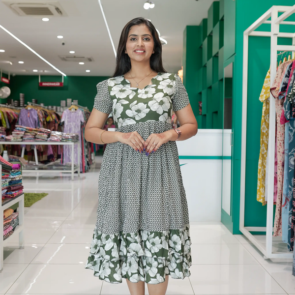 Rayon Fancy Maxi flared frock Fancy neck - Mangai Nighties 