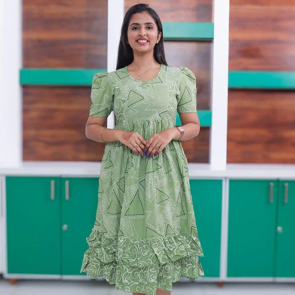 Rayon Green Triangle Geometric Print Maxi Frock - Mangai Nighties 