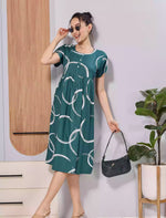 Teal Green White Circle Print Soft Rayon Zipless Maxi Frock with Side Pocket - Mangai Nighties