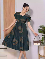 Dark Green Rayon Flared Maxi Dress with Back Tie Detail - Mangai Nighties 