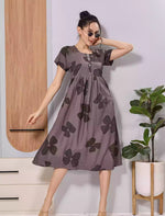 Coffee Brown Soft Rayon Floral Print Zipless Maxi Frock with Side Pocket - Mangai Nighties