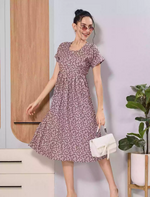 Lavender Tiny Floral Print Soft Rayon Casual Front Button Maxi Dress - Mangai Nighties