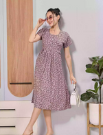 Lavender Tiny Floral Print Soft Rayon Casual Front Button Maxi Dress - Mangai Nighties