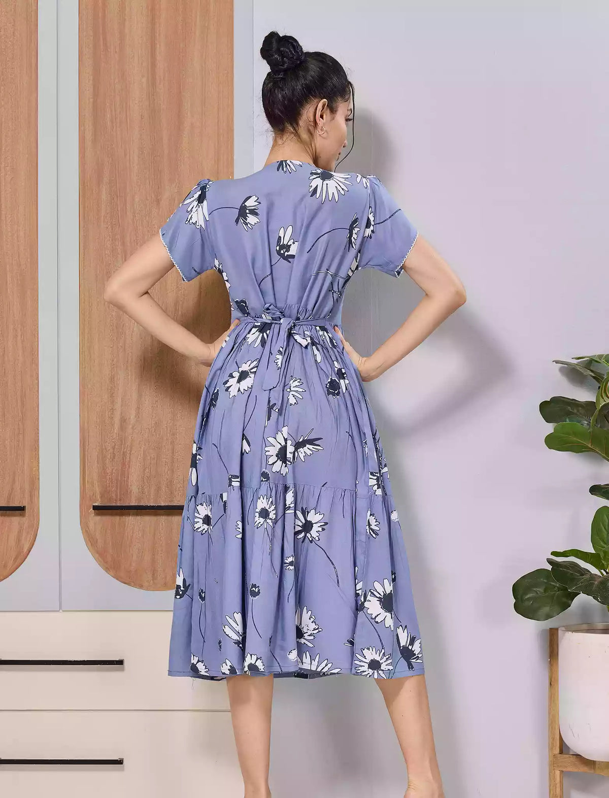 Lavender Blue Rayon Maxi Frock with Adjustable Back Tie Rope