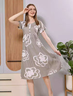Lavender Floral Print Rayon Maxi Frock with Side Pocket & Flared Fit - Mangai Nighties