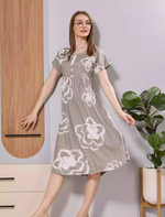 Lavender Floral Print Rayon Maxi Frock with Side Pocket & Flared Fit - Mangai Nighties