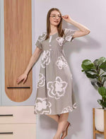 Lavender Floral Print Rayon Maxi Frock with Side Pocket & Flared Fit - Mangai Nighties
