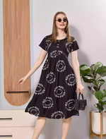 Dark Green Soft Rayon Floral Ring Print Zipless Button-Closed Maxi Frock - Mangai Nighties