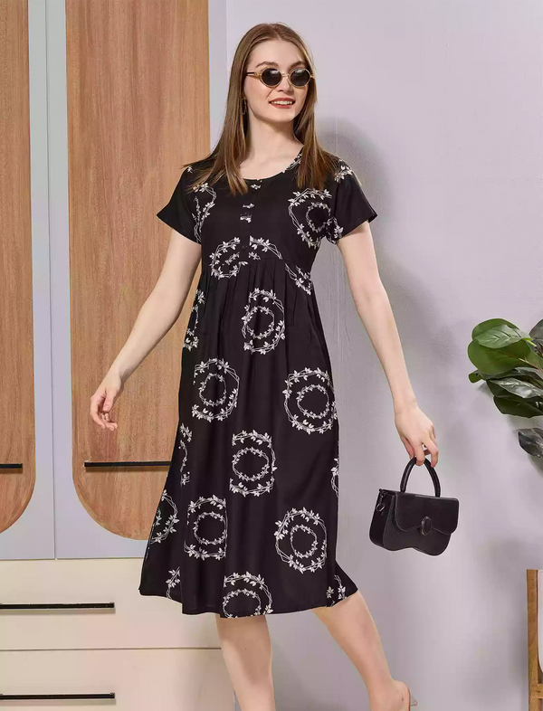 Soft Rayon Floral Ring Print Maxi Frock with Front Buttons - By Mangai Nighties 