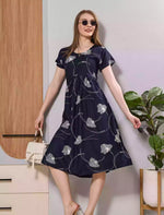 Cream Floral Print Soft Rayon Zipless Maxi Frock with Side Pocket - Mangai Nighties