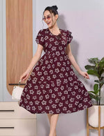 Maroon Floral Print Flared Rayon Maxi for Casual Daily Wear - Mangai Nighties 