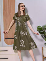 Black Paisley Print Rayon Maxi Frock with Front Button & Side Pocket - Mangai Nighties