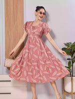 Peach Floral Rayon Flared Zipless Maxi with Back Tie Neck Bow - Mangai Nighties 