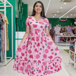 Pink Floral print Maxi flared frock - Mangai Nighties 