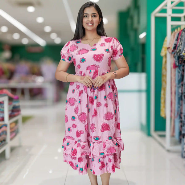 Rayon Maxi Frock fancy neck Front view - Mangai Nighties 