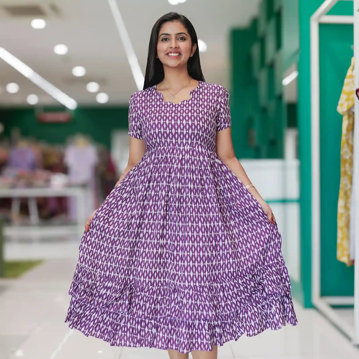Purple Rayon Maxi Flared Frock from Mangai Nighties 